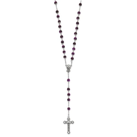 Set of 3 Silver-tone Green, Blue and Pink Marbled Bead Rosary Set religious gift - Picture 3 of 4